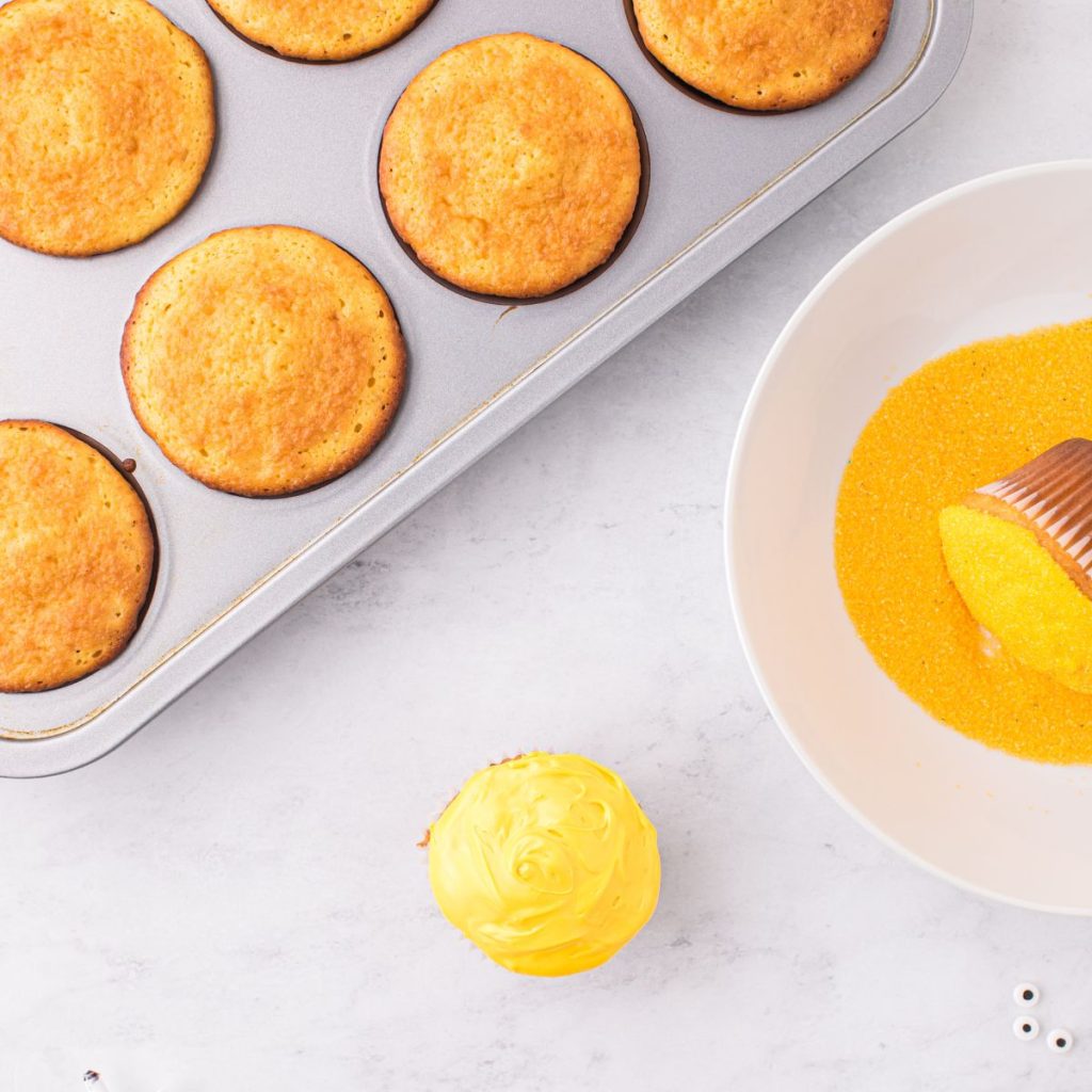 Cupcakes with yellow frosting. 