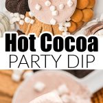Bowl of hot cocoa dip with mini marshmallows and cookies.