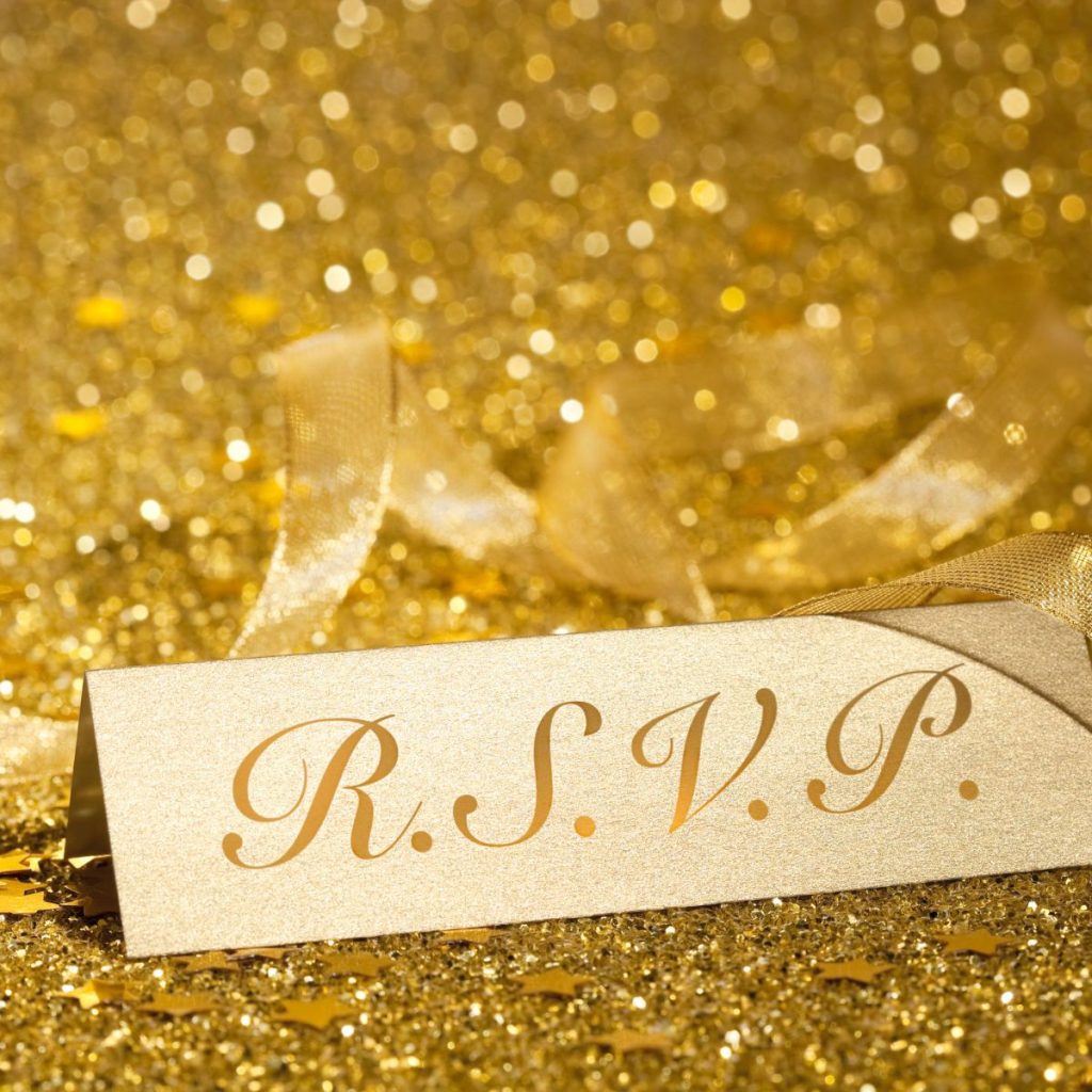 Gold RSVP sign.