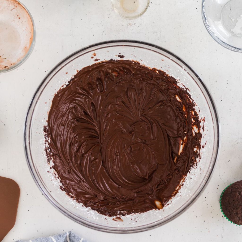 Bowl of chocolate ganache. 