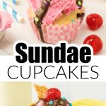 Cupcakes topped with pink frosting and topped with cherry.