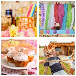 Tiki cup, grass skirts, coconut cupcakes, and someone doing the limbo.