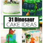 Four different dinosaur cakes.