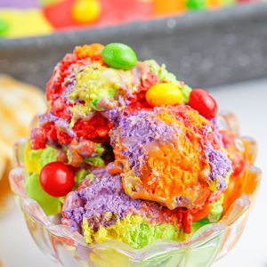 Bowl of colorful ice cream.