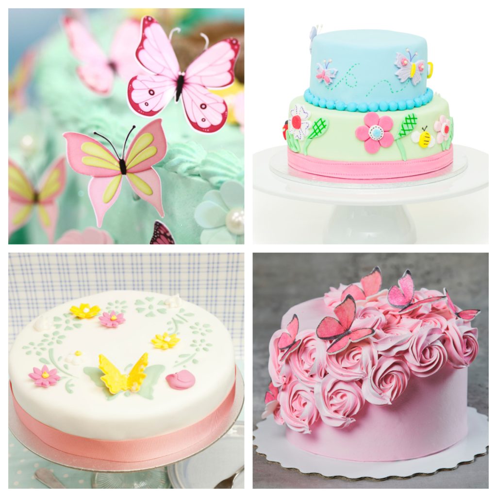 Four different butterfly cakes. 