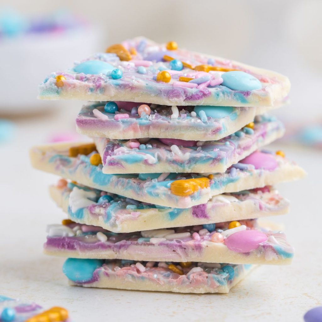 Stack of candy chocolate bark. 
