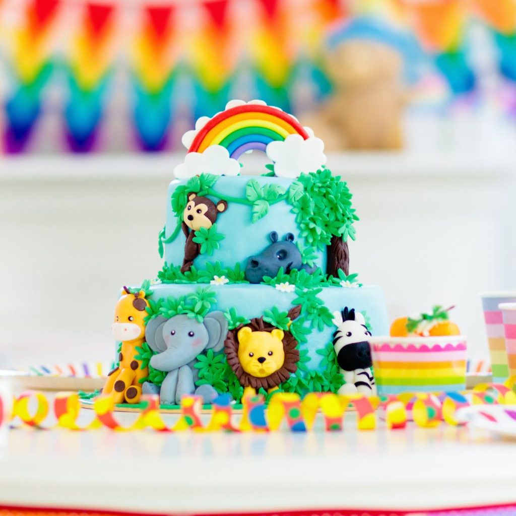Birthday cake with jungle animals. 