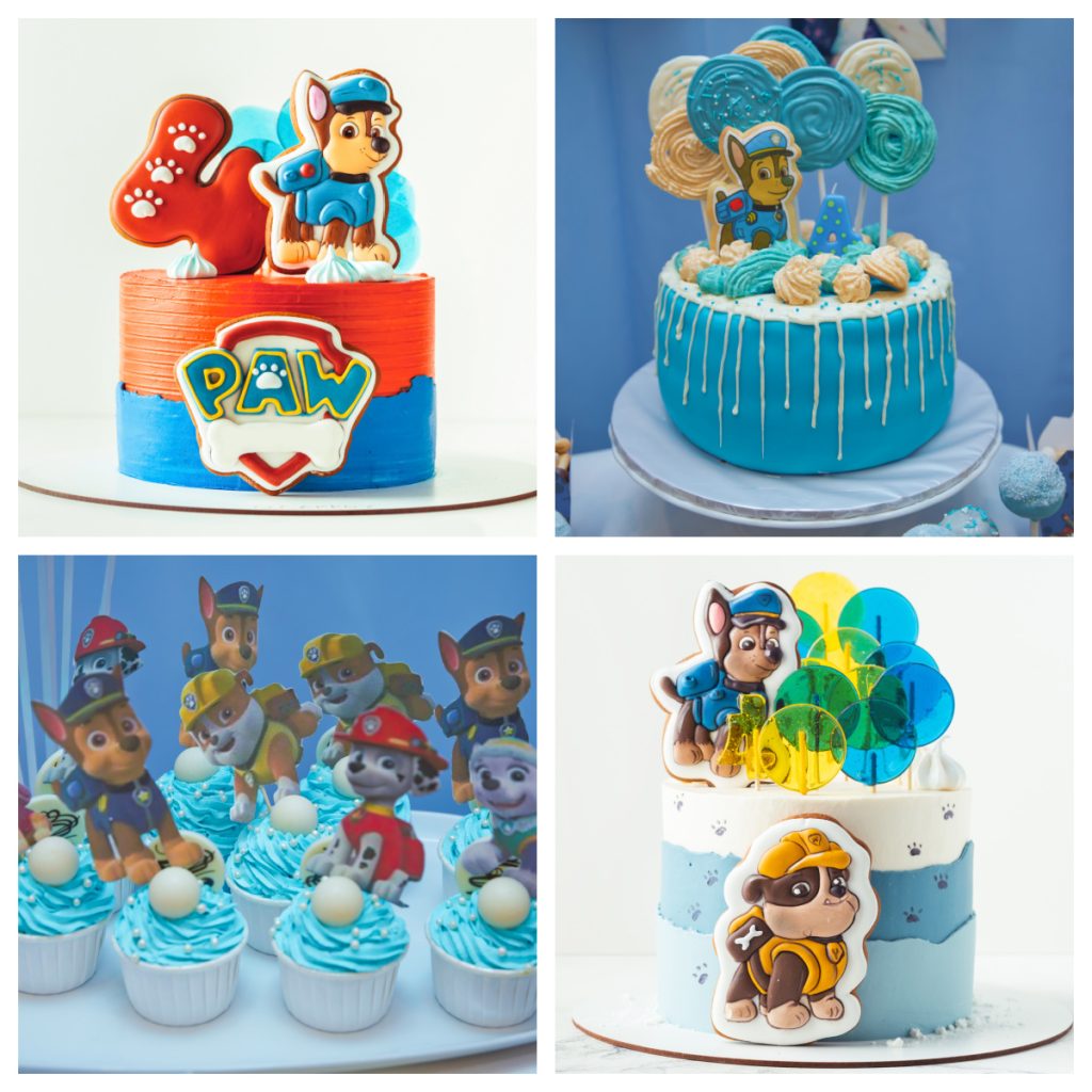 Four different Paw Patrol cakes. 