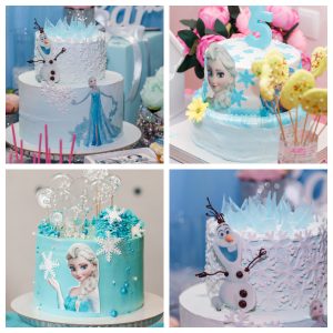 Cakes decorated with Frozen characters Anna and Olaf.
