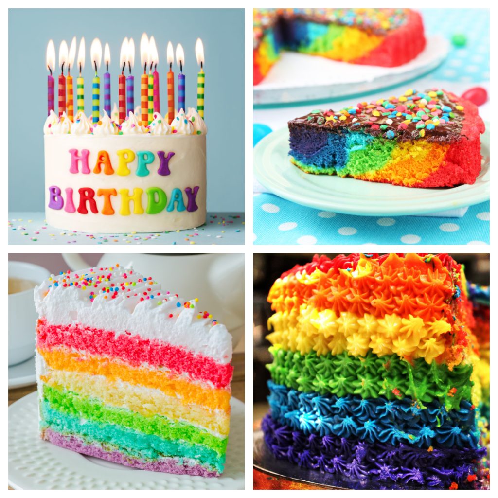 Slice of rainbow cakes. 