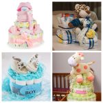 Four different diaper cakes.