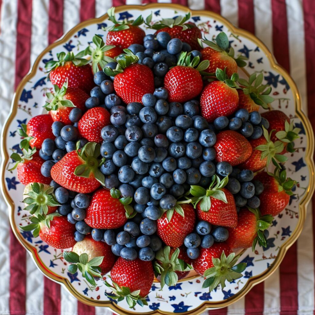 Platter with blueberries and strawberries. 