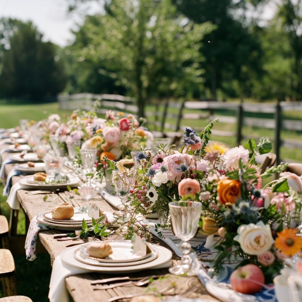 Rustic table setting out in the country. 