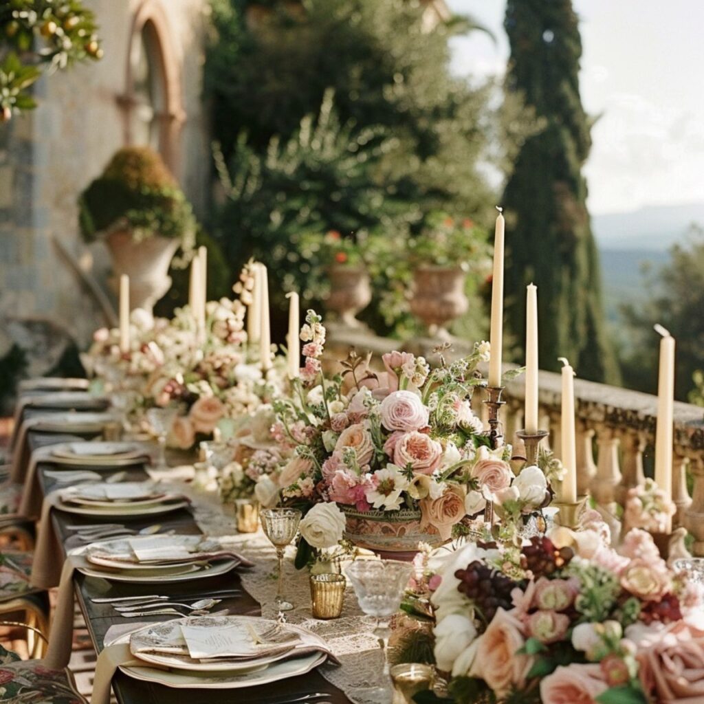 Wedding table set in a European castle. 