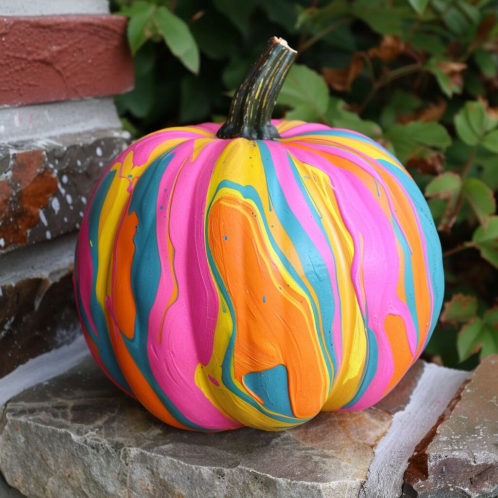 Pumpkin painted with bright colors.