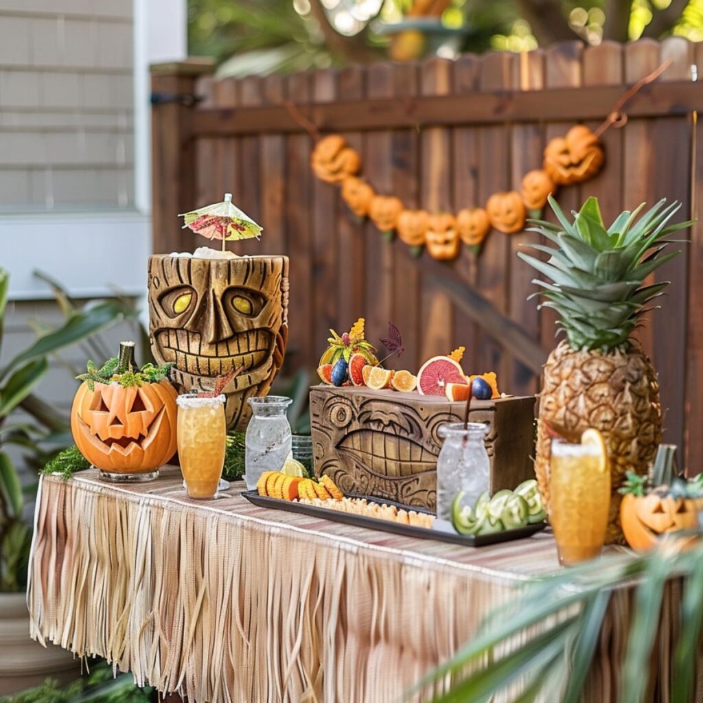Tiki bar with a halloween theme. 