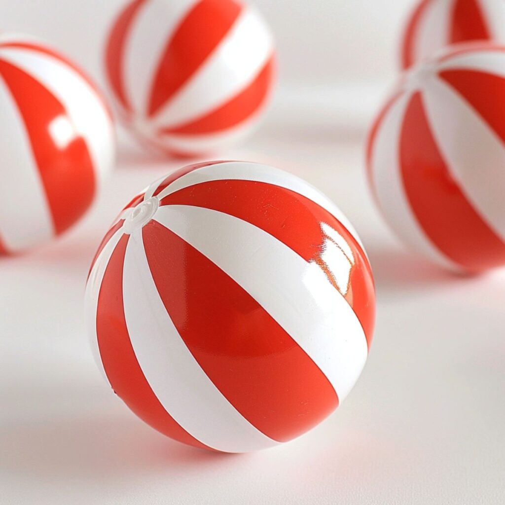 Mini red and white striped beach balls.
