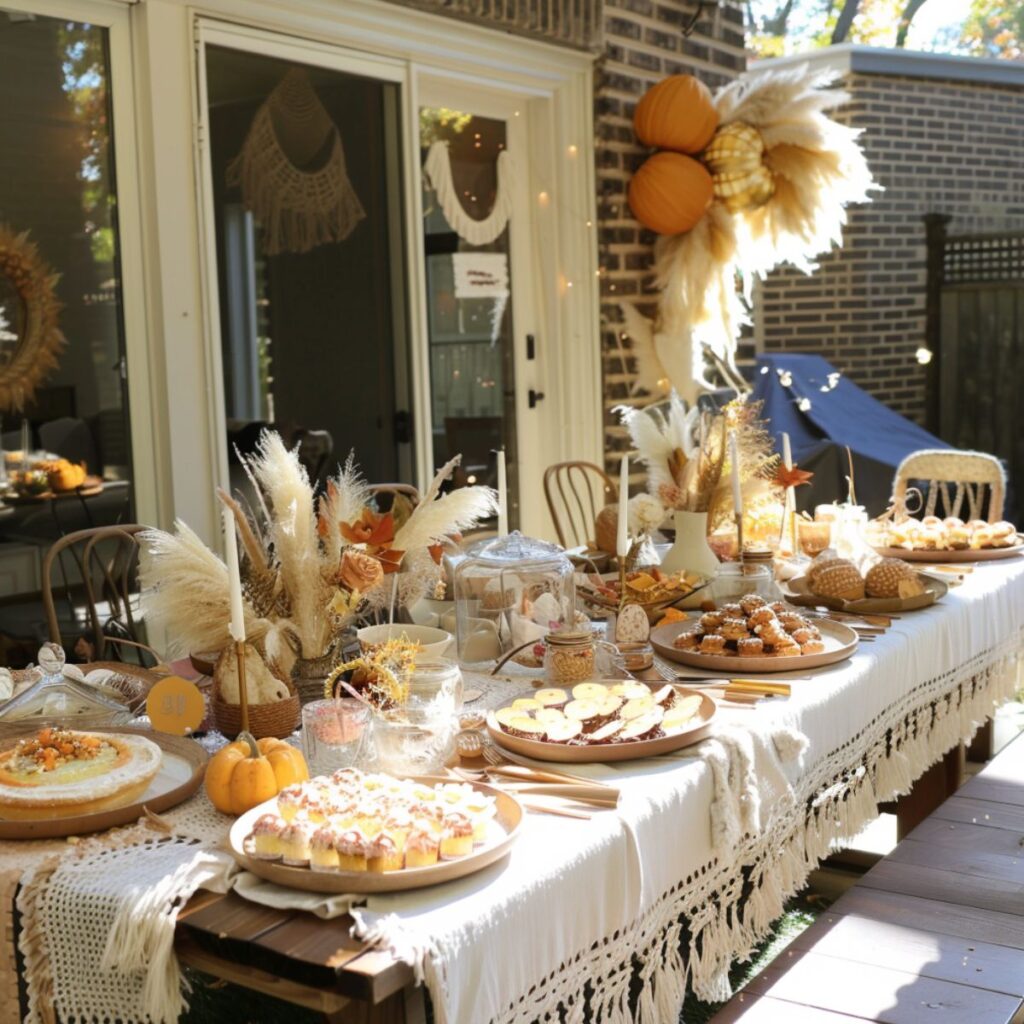 Outdoor table set for a fall boho party.