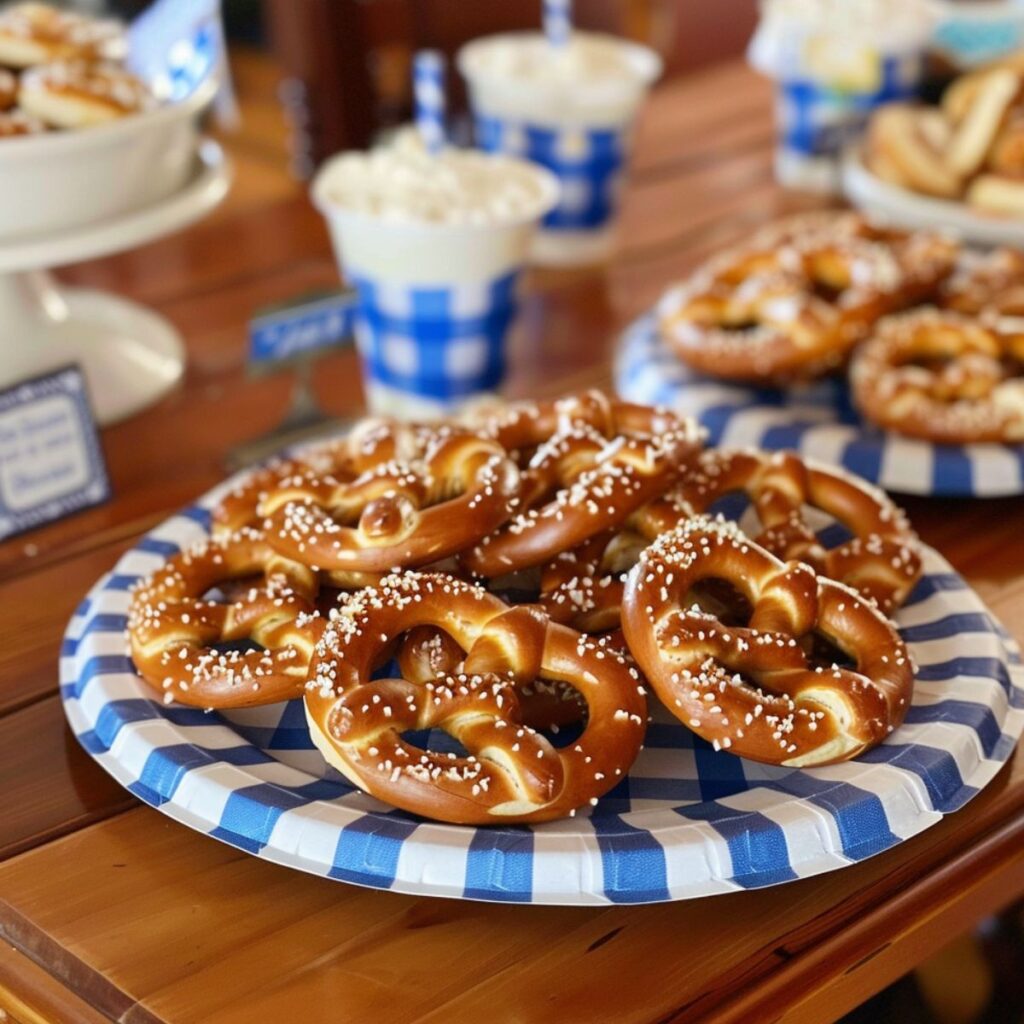 Plate of soft pretzels.