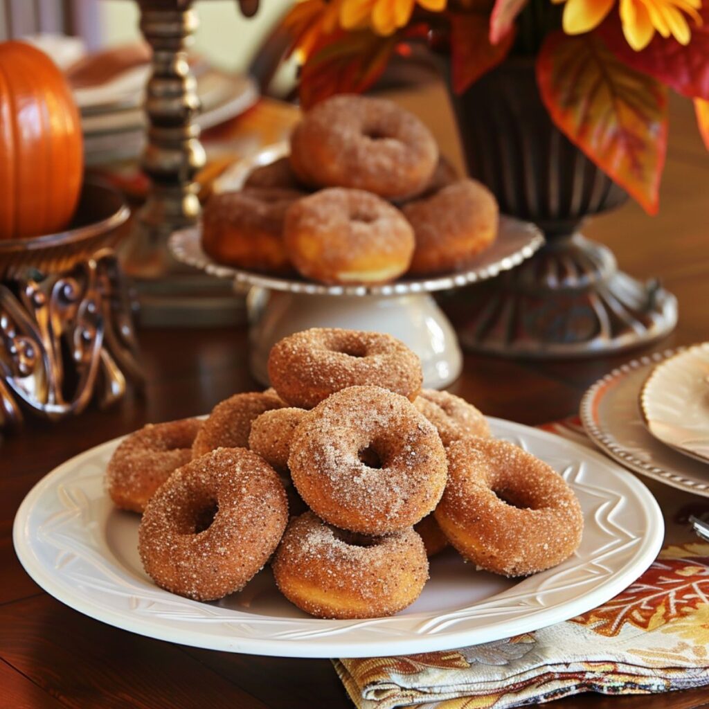 Plate of apple cider donuts.
