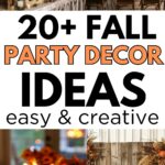A fall party with wooden crates, fall balloons, mason jar with lights, and a fall backdrop.