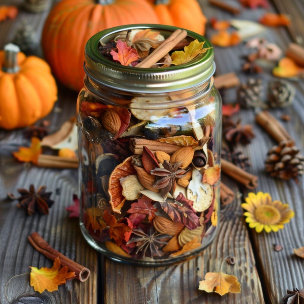 Jar with fall potpourri. 