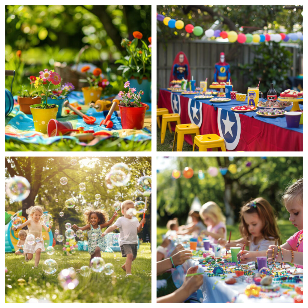 Outdoor birthday party with kids. 