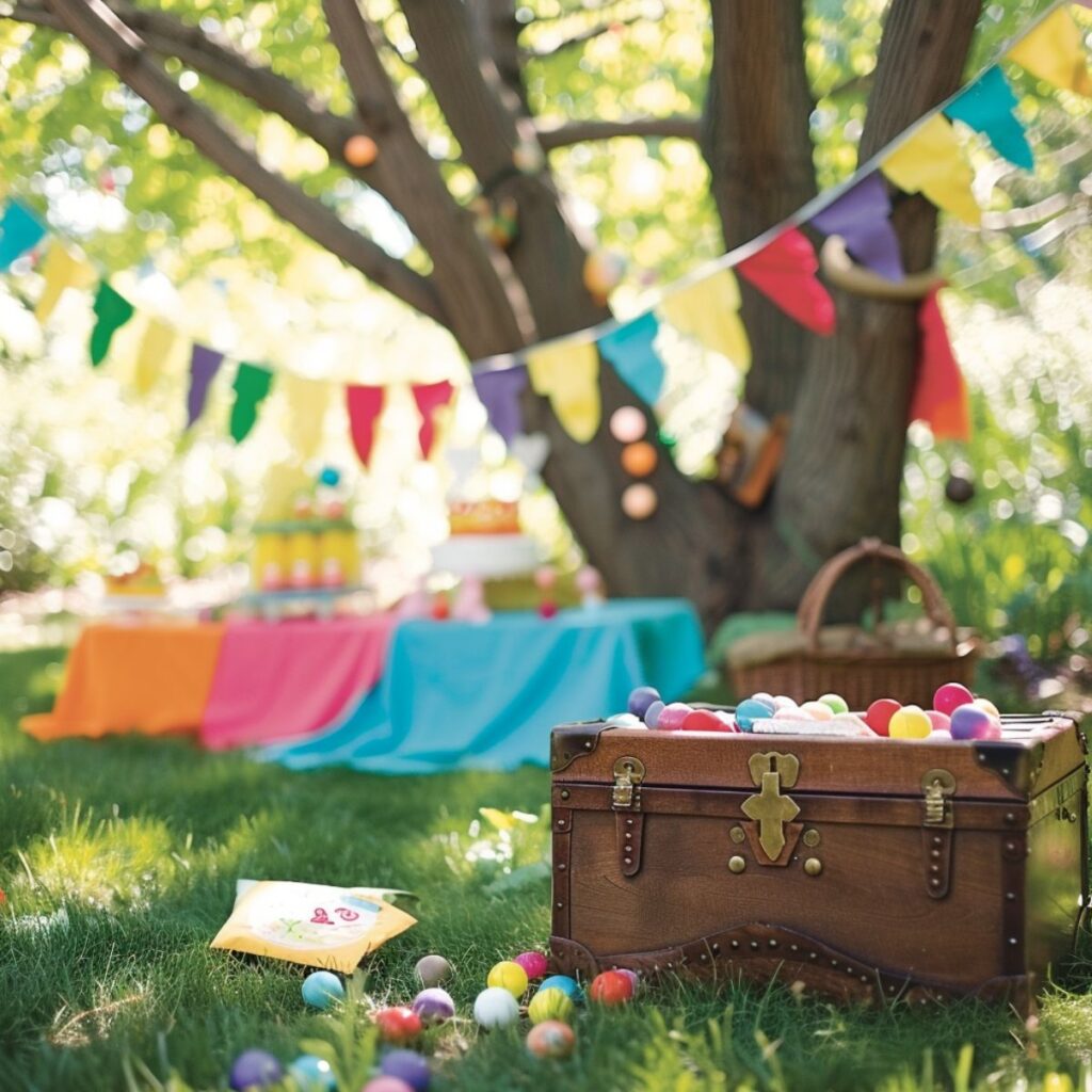 Backyard party with a treasure chest. 