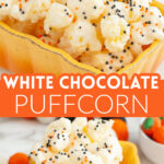White chocolate covered puffcorn.