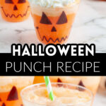 Cups with orange halloween punch.