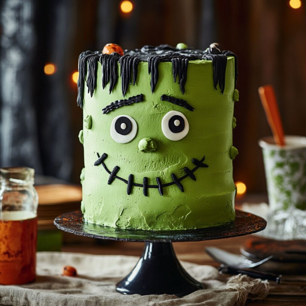 Cake decorated like Frankenstein.