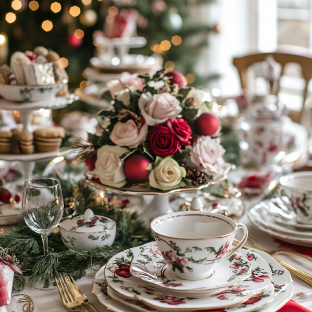 Table set for a Christmas tea party.