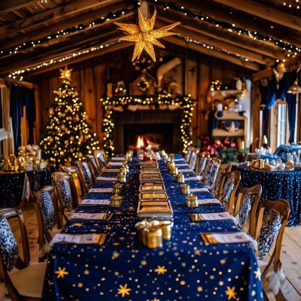 Room set up for a Christmas party. 