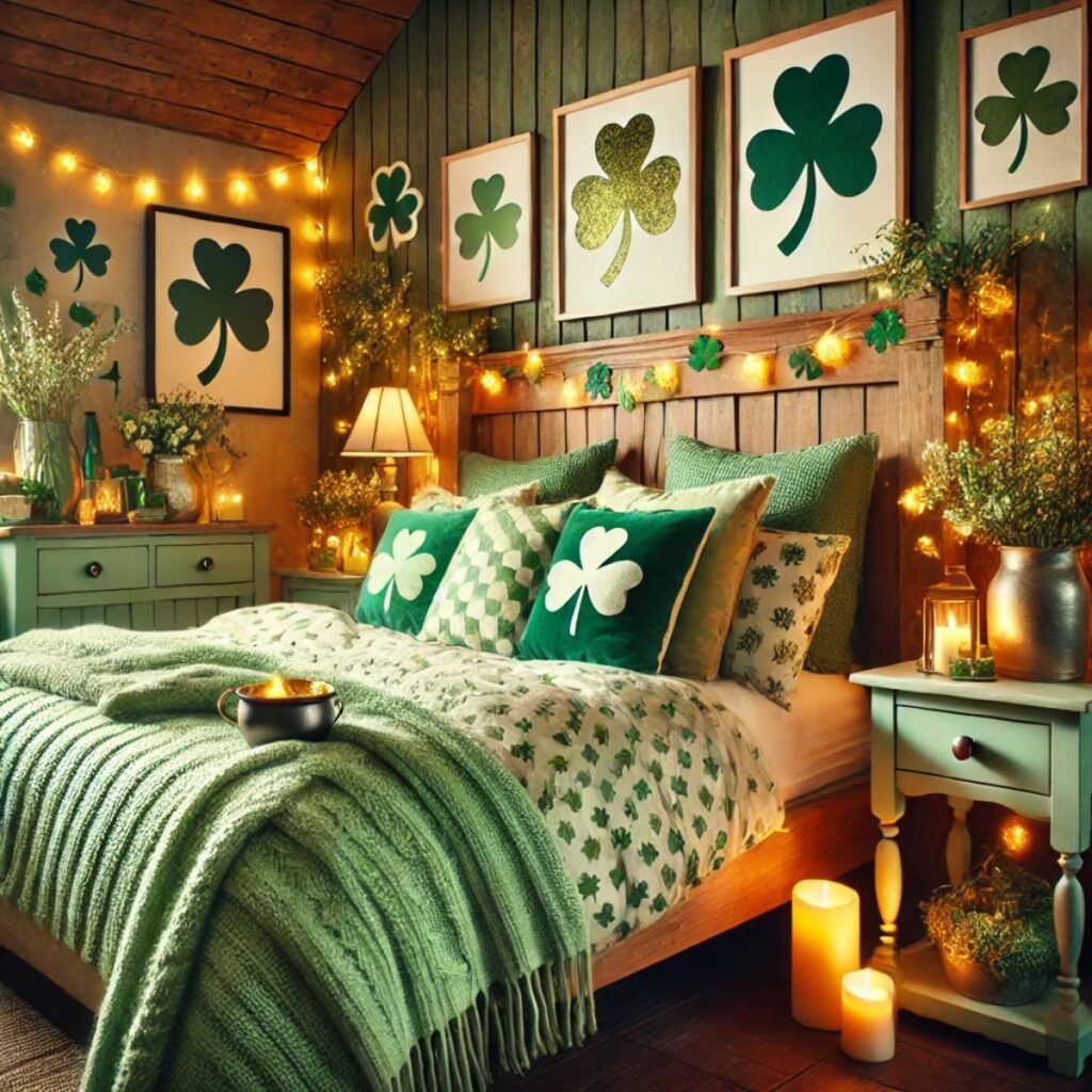 St. Patricks day themed bedroom. 