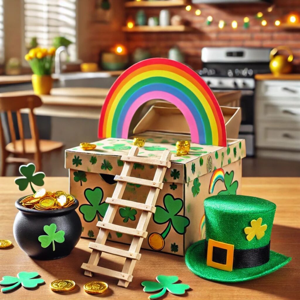 A leprechaun trap on a kitchen table. 