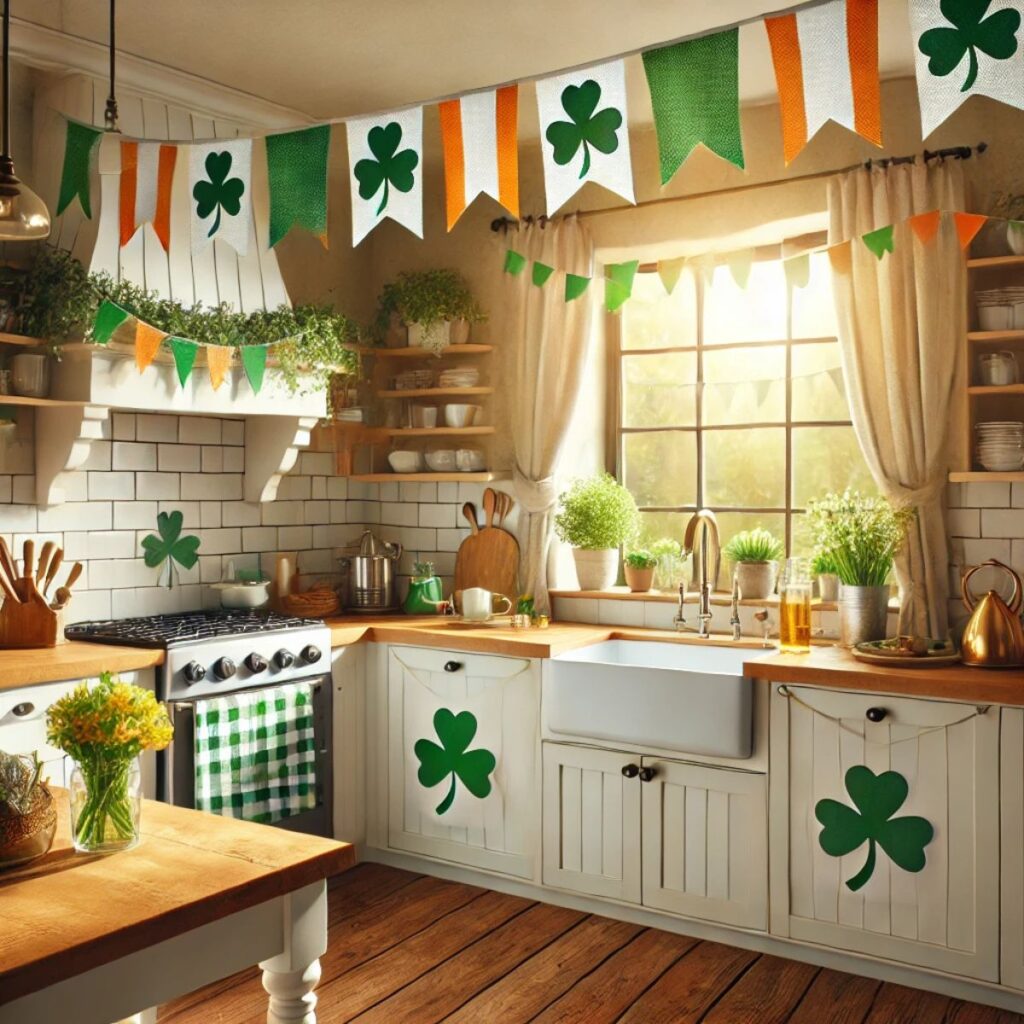 Kitchen decorated for St. Patricks day.