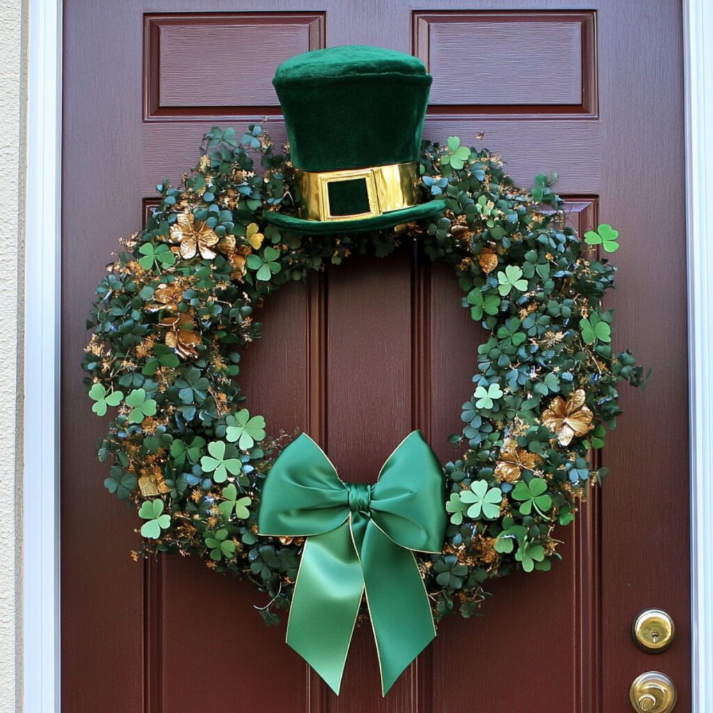 St. Patricks day wreath on a door. 