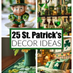 Leprechaun figurine and house decorated for St. Patricks day.