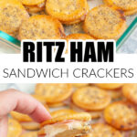 Dish with Ritz ham and cheese crackers.