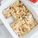 Baking dish with Ritz marshmallow treats.