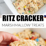 Hand holding a marshmallow cracker treat.