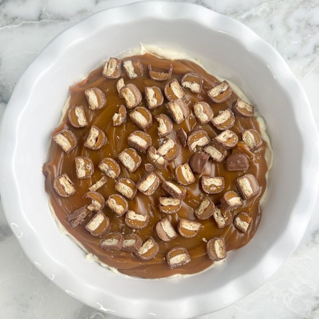 Twix dip in a pie dish.